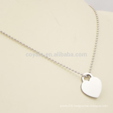 Custom Logo Blank Metal Heart Necklace Pendant Silver Ball Chain